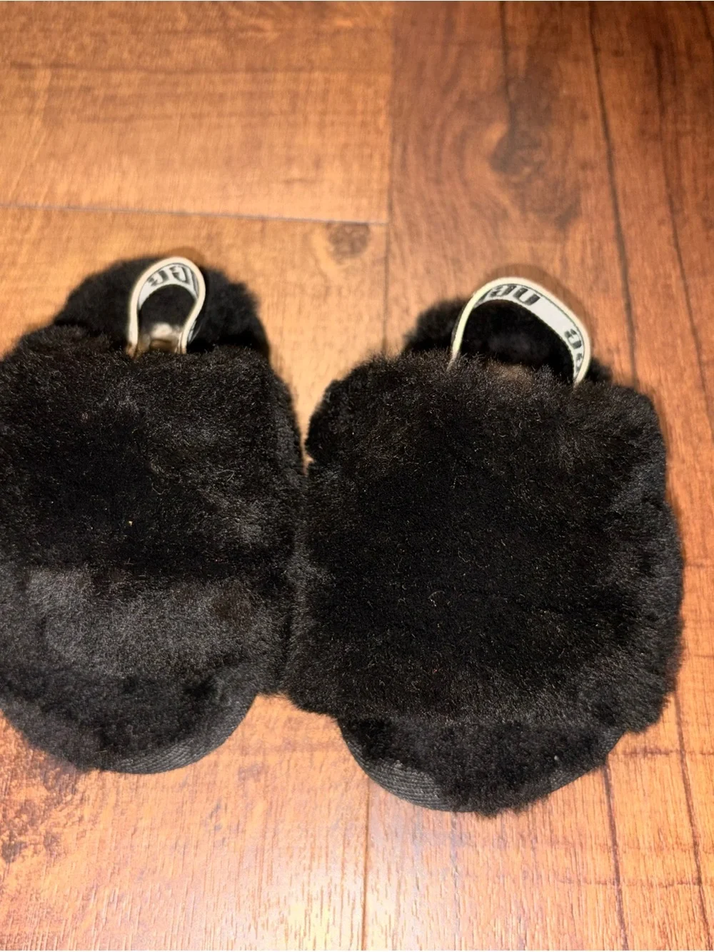 UGG Kids Black Fluff Slippers